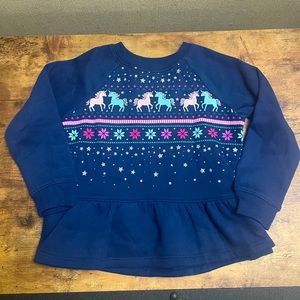 Jumping Beans Baby Girl Size 24mos Navy Blue Unicorn Holiday Peplum Sweater